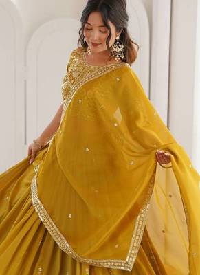 designer mustard shimmer lehenga choli for wedding 3