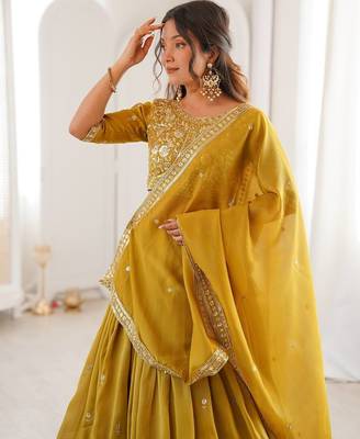 designer mustard shimmer lehenga choli for wedding 5