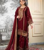 maroon fendy silk sharara suit with sequins work design