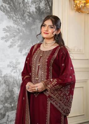 maroon fendy silk sharara suit with sequins work design 3