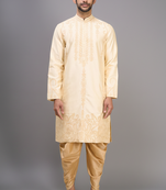 yellow embroidered men’s silk kurta patiala set 