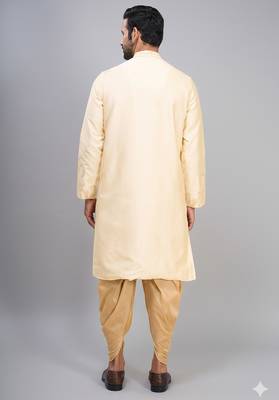 yellow embroidered men’s silk kurta patiala set  4