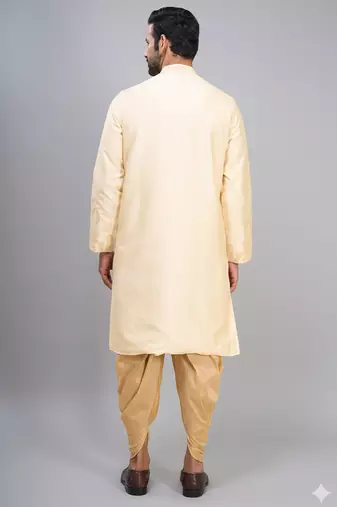 yellow embroidered men’s silk kurta patiala set 