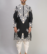 black embroidered men’s silk kurta patiala set