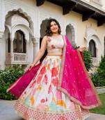White Color  Sequins and Codding Embroidery Work  Silk Lehenga Choli Set