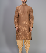 men’s brown embroidered silk kurta patiala set