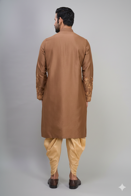 men’s brown embroidered silk kurta patiala set 3
