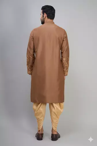 men’s brown embroidered silk kurta patiala set