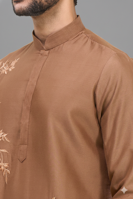 men’s brown embroidered silk kurta patiala set 4