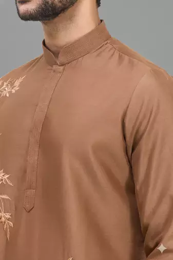 men’s brown embroidered silk kurta patiala set