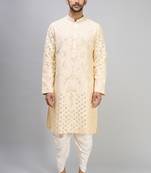 men’s cream embroidered silk kurta with patiala bottom set