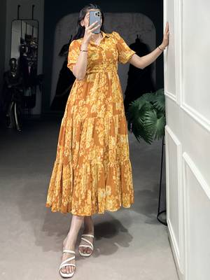Stylish Mustard Yellow Flower Printed Georgette Summer Wear Dress 2