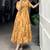 Stylish Mustard Yellow Flower Printed Georgette Summer Wear Dress
