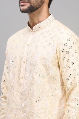 men’s cream embroidered silk kurta with patiala bottom set 2
