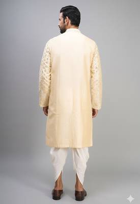 men’s cream embroidered silk kurta with patiala bottom set 3