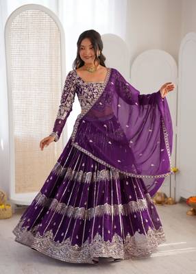 Purple Faux Georgette Lehenga Choli Set with Thread & Sequin Embroidery 1