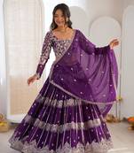 Purple Faux Georgette Lehenga Choli Set with Thread & Sequin Embroidery