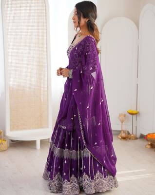 Purple Faux Georgette Lehenga Choli Set with Thread & Sequin Embroidery 2