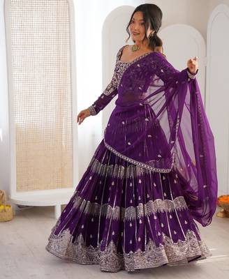 Purple Faux Georgette Lehenga Choli Set with Thread & Sequin Embroidery 3