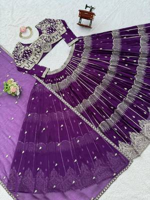 Purple Faux Georgette Lehenga Choli Set with Thread & Sequin Embroidery 4