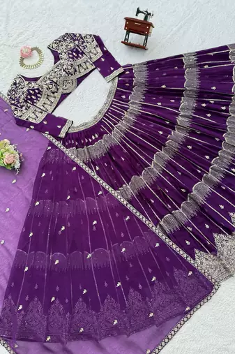 Purple Faux Georgette Lehenga Choli Set with Thread & Sequin Embroidery