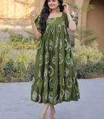 Exclusive Green Printed Cotton Casual Wear Dress