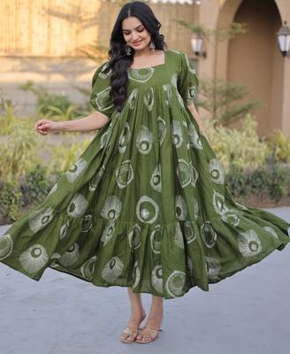 Exclusive Green Printed Cotton Casual Wear Dress 6