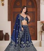 blue sequin zari embroidered chinon silk lehenga