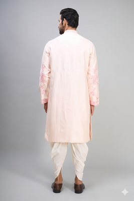 men’s pink embroidered silk kurta with off white patiala pants 4