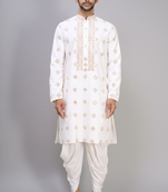 men’s off white silk embroidered kurta with patiala set