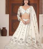 white sequin zari embroidered chinon silk lehenga