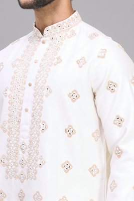 men’s off white silk embroidered kurta with patiala set 2