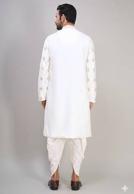 men’s off white silk embroidered kurta with patiala set 3