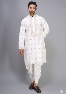 men’s off white silk embroidered kurta with patiala set 4