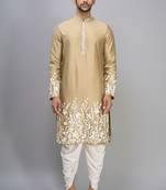 fawn embroidered men’s silk kurta patiala set