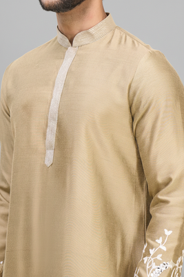 fawn embroidered men’s silk kurta patiala set 2