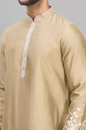 fawn embroidered men’s silk kurta patiala set