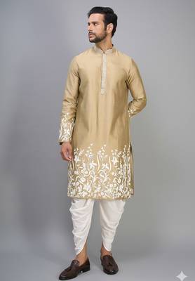 fawn embroidered men’s silk kurta patiala set 3