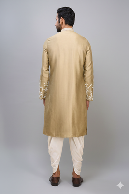 fawn embroidered men’s silk kurta patiala set 4
