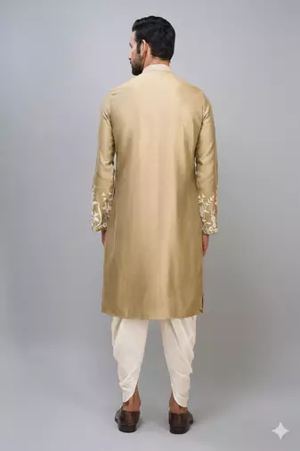 fawn embroidered men’s silk kurta patiala set