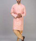 men’s peach embroidered silk kurta patiala set