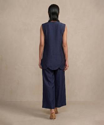 Navy blue embroidered raw silk co ord set 3