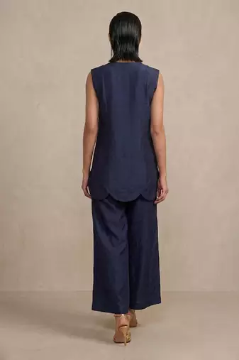 Navy blue embroidered raw silk co ord set