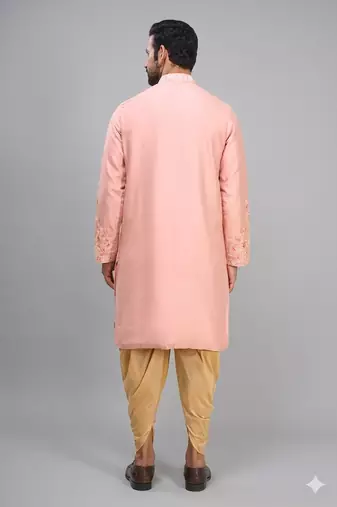 men’s peach embroidered silk kurta patiala set