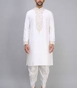 men’s off white embroidered silk kurta patiala set
