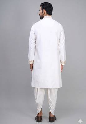 men’s off white embroidered silk kurta patiala set 2