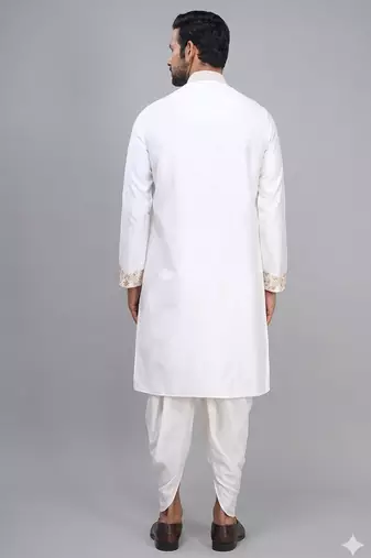 men’s off white embroidered silk kurta patiala set