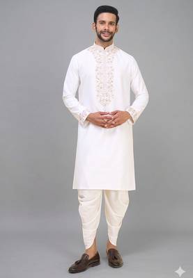 men’s off white embroidered silk kurta patiala set 3