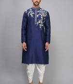 men’s navy blue embroidered silk kurta patiala set
