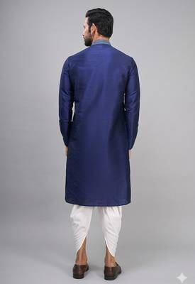 men’s navy blue embroidered silk kurta patiala set 4